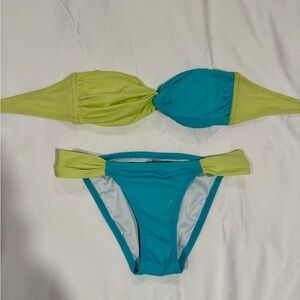Victoria's Secret Teal & Lime Colorblock Bandeau Bikini Set